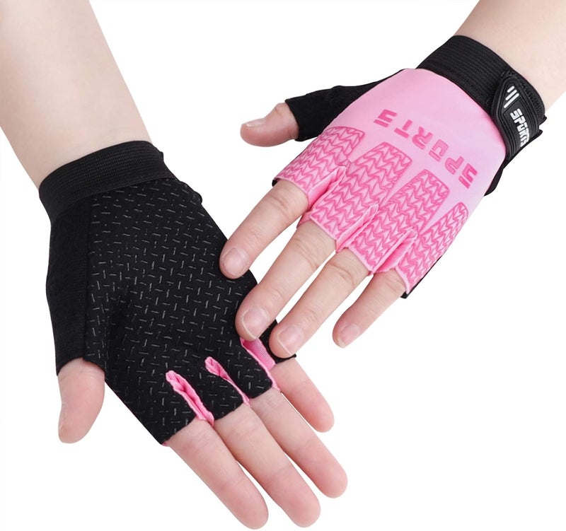 GREUS Kids Half Finger Cycling Gloves - Breathable Non Slip Bike Riding Gloves with UV Protection for Boys & Girls Aged 6-10 - Image 1